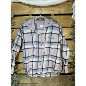 American Eagle Hooded Plaid Button-Up Shirt